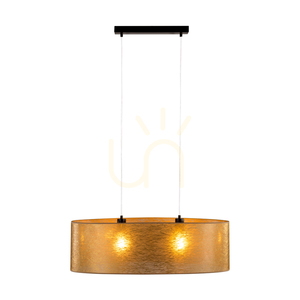 Nevoa Pendant Light, 2xE27, Max. 40W, Black Metal/Transparent PVC Cable/Gold Lampshade, 80 cm small 1