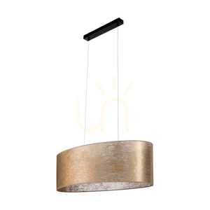 Nevoa Pendant Light, 2xE27, Max. 40W, Black Metal/Transparent PVC Cable/Gold Lampshade, 80 cm small 2