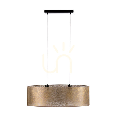 Check Nevoa Pendant Light, 2xE27, Max. 40W, Black Metal/Transparent PVC Cable/Gold Lampshade, 80 cm