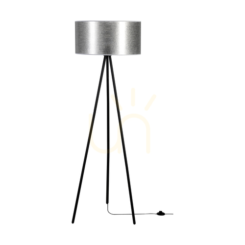 Check Nevoa Floor Lamp 1xE27 Max. 40W Black Metal/Black PVC Cable/Silver Lampshade Ø50 cm