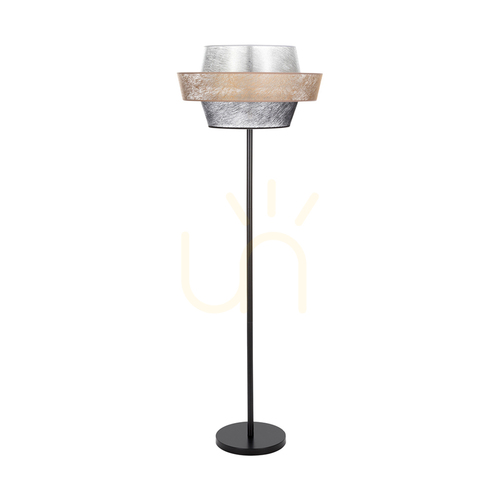 Check Nevoa Floor Lamp 1xE27 Max. 40W Black Metal/Black PVC Cable/Black-Gold-Silver Lampshade Ø55 cm