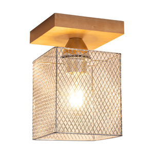 Norman Wood Ceiling Light, 1xE27, Max. 25W, Birch/Chrome-Plated Metal Shade, 13.5 cm small 1
