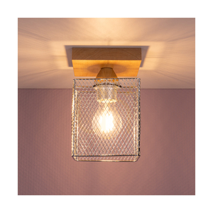 Norman Wood Ceiling Light, 1xE27, Max. 25W, Birch/Chrome-Plated Metal Shade, 13.5 cm small 2