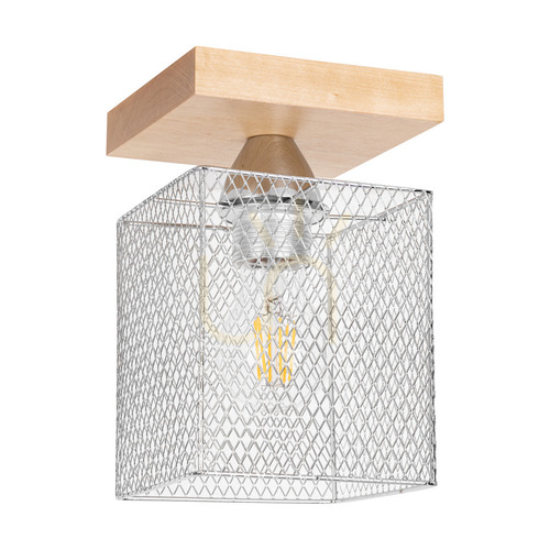 Check Norman Wood Ceiling Light, 1xE27, Max. 25W, Birch/Chrome-Plated Metal Shade, 13.5 cm