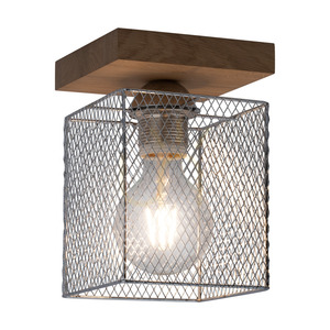 Norman Wood Ceiling Light, 1xE27, Max. 25W, Oiled Oak/Chrome-Plated Metal Shade, 13.5 cm small 1