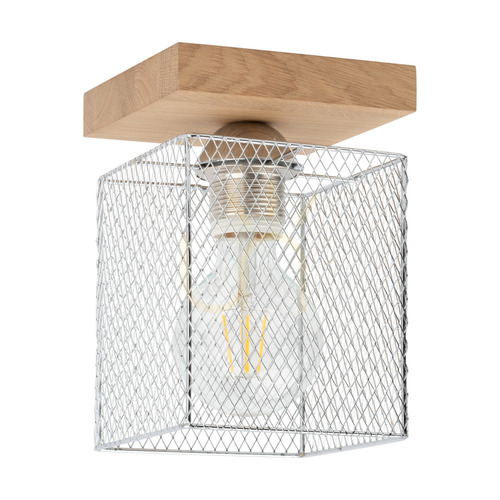 Check Norman Wood Ceiling Light, 1xE27, Max. 25W, Oiled Oak/Chrome-Plated Metal Shade, 13.5 cm