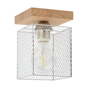 Norman Wood Ceiling Light, 1xE27, Max. 25W, Oiled Oak/Chrome-Plated Metal Shade, 13.5 cm small 0