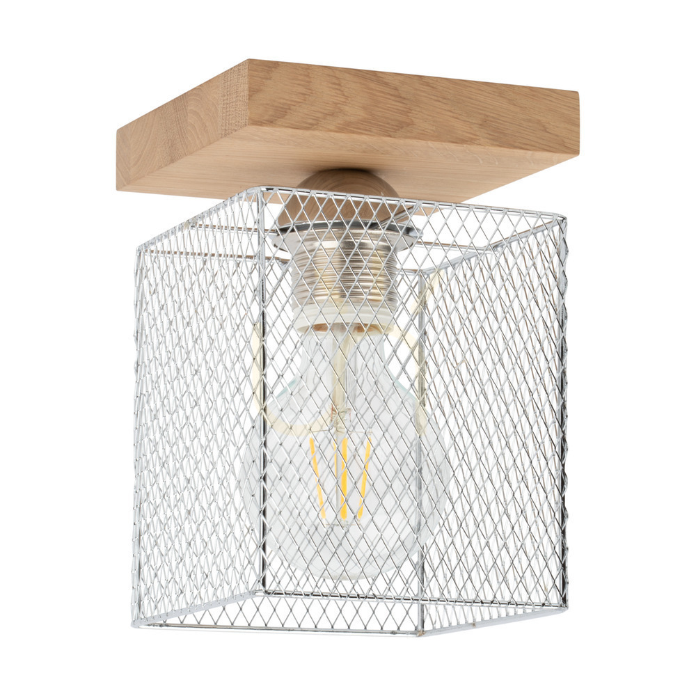 Norman Wood Ceiling Light, 1xE27, Max. 25W, Oiled Oak/Chrome-Plated Metal Shade, 13.5 cm