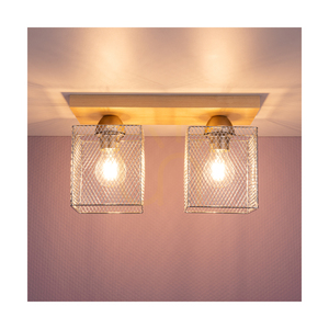 Norman Wood Ceiling Light, 2xE27, Max. 25W, Birch/Chrome-Plated Metal Shade, 35 cm small 3