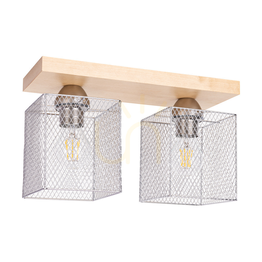 Norman Wood Ceiling Light, 2xE27, Max. 25W, Birch/Chrome-Plated Metal Shade, 35 cm