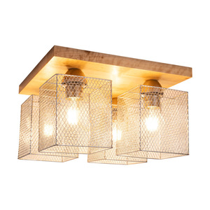 Norman Wood Ceiling Light, 4xE27, Max. 25W, Birch/Chrome-Plated Metal Shade, 34 cm small 1
