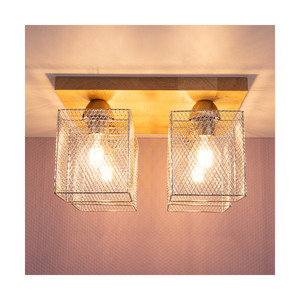 Norman Wood Ceiling Light, 4xE27, Max. 25W, Birch/Chrome-Plated Metal Shade, 34 cm small 2