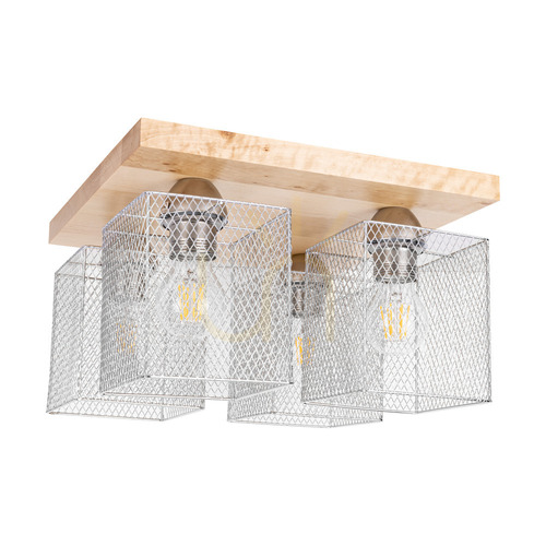 Check Norman Wood Ceiling Light, 4xE27, Max. 25W, Birch/Chrome-Plated Metal Shade, 34 cm