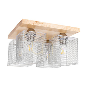 Norman Wood Ceiling Light, 4xE27, Max. 25W, Birch/Chrome-Plated Metal Shade, 34 cm small 0