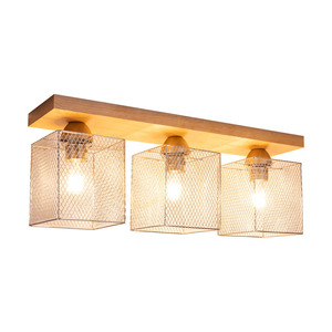 Norman Wood Ceiling Light, 3xE27, Max. 25W, Birch/Chrome-Plated Metal Shade, 55 cm small 1
