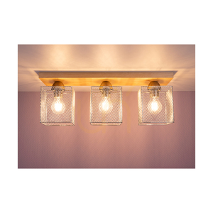 Norman Wood Ceiling Light, 3xE27, Max. 25W, Birch/Chrome-Plated Metal Shade, 55 cm small 3