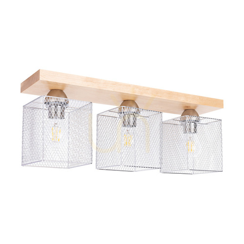 Check Norman Wood Ceiling Light, 3xE27, Max. 25W, Birch/Chrome-Plated Metal Shade, 55 cm