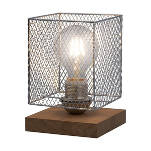 Norman Wood Table Lamp, 1xE27, Max. 25W, Oiled Oak/Black PVC Cable/Chrome-Plated Metal Shade, 13.5 cm small 1