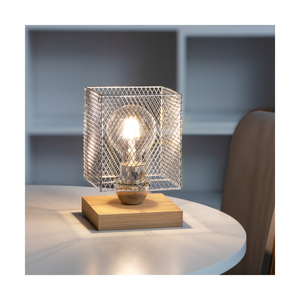 Norman Wood Table Lamp, 1xE27, Max. 25W, Oiled Oak/Black PVC Cable/Chrome-Plated Metal Shade, 13.5 cm small 3