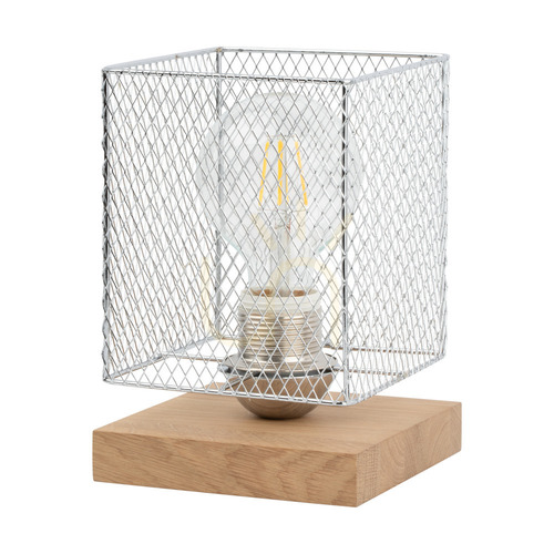 Check Norman Wood Table Lamp, 1xE27, Max. 25W, Oiled Oak/Black PVC Cable/Chrome-Plated Metal Shade, 13.5 cm