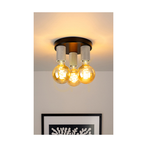 Notri Ceiling Light, 3xE27, Max. 15W LED, Bleached Oak/Black Metal, Ø20 cm small 2