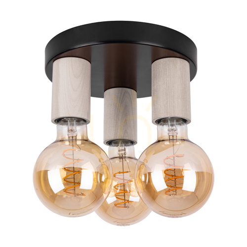 Check Notri Ceiling Light, 3xE27, Max. 15W LED, Bleached Oak/Black Metal, Ø20 cm