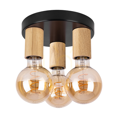 Check Notri Ceiling Light, 3xE27, Max. 15W LED, Oiled Oak/Black Metal, Ø20 cm