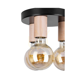 Notri Ceiling Light, 3xE27, Max. 15W LED, Birch/Black Metal, Ø20 cm small 2