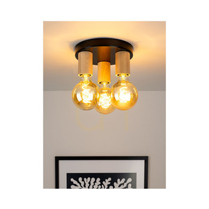 Notri Ceiling Light, 3xE27, Max. 15W LED, Birch/Black Metal, Ø20 cm small 3