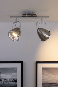 Oliver Ceiling Light, Includes 2xGU10 LEDs (Max. 6W), Satin/Chrome Metal, 35 cm small 3