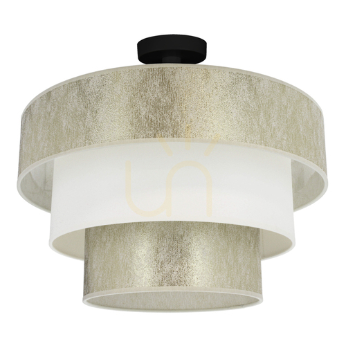 Check Ora Ceiling Light, 1xE27, Max. 40W, Black Metal/Gold-Cream Lampshade, Ø45 cm