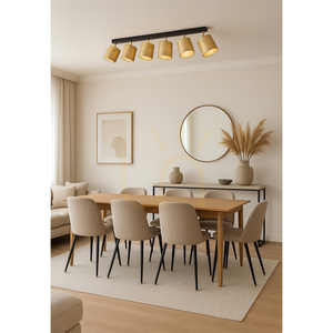 Ora Ceiling Light, 6xE27, Max. 25W, Black-Gold Metal/Gold Shade, 127 cm small 2