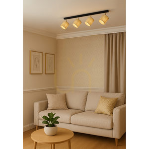 Ora Ceiling Light, 4xE27, Max. 25W, Black-Gold Metal/Gold Lampshade, 90 cm small 2