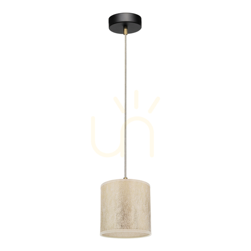 Check Ora Pendant Light, 1xE27, Max. 25W, Black Metal/Transparent PVC Cable/Gold Lampshade, Ø15 cm