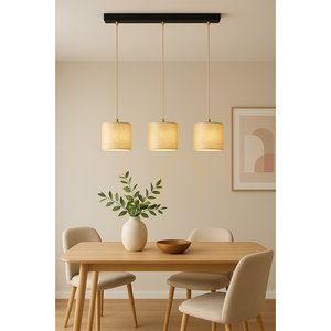 Ora Pendant Light, 3xE27, Max. 25W, Black Metal/Transparent PVC Cable/Gold Lampshade, 52 cm small 2