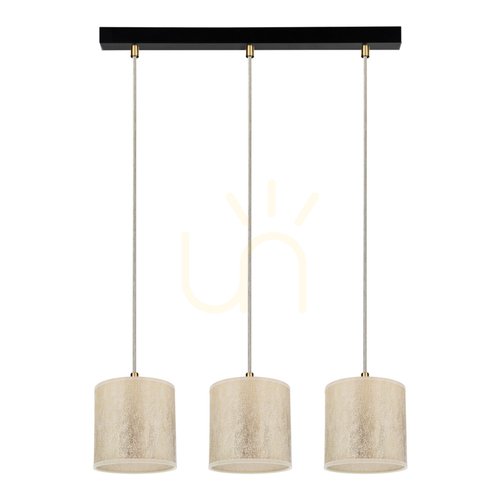 Check Ora Pendant Light, 3xE27, Max. 25W, Black Metal/Transparent PVC Cable/Gold Lampshade, 52 cm