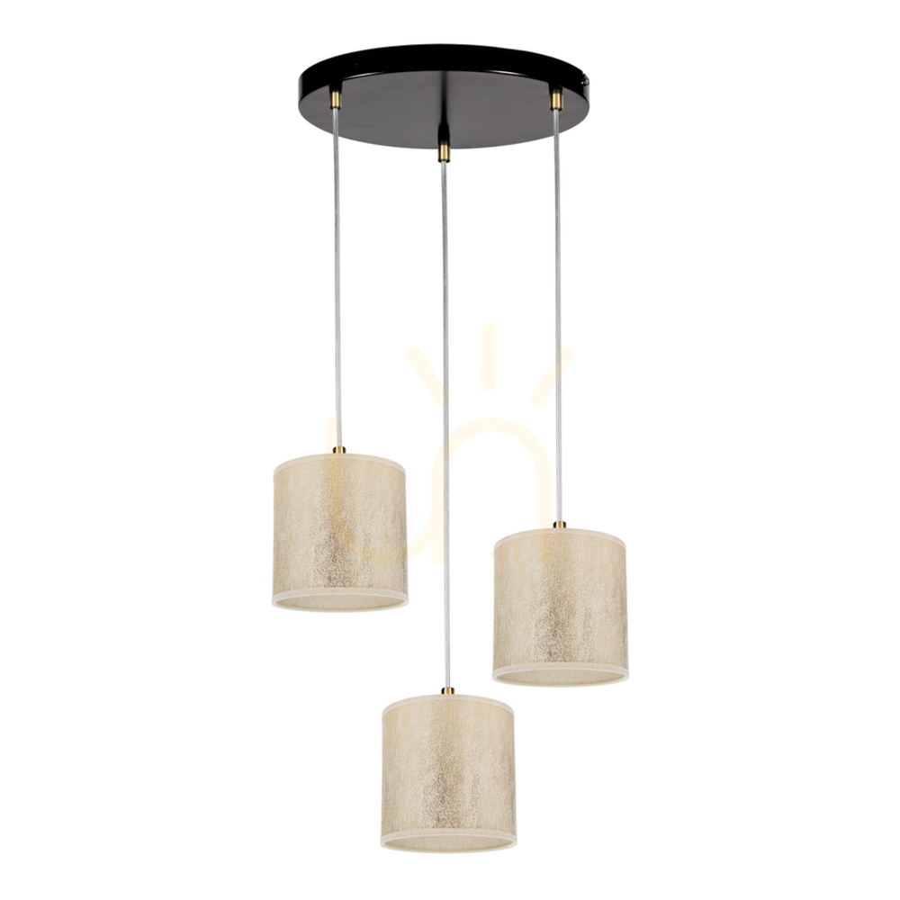 Ora Pendant Light, 3xE27, Max. 25W, Black Metal/Transparent PVC Cable/Gold Lampshade, Ø30 cm