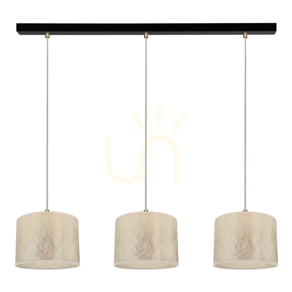 Ora Pendant Light, 3xE27, Max. 40W, Black Metal/Transparent PVC Cord/Gold Lampshade, 100 cm