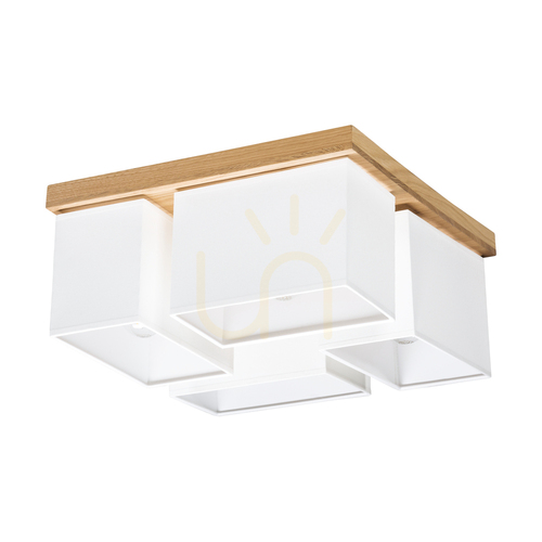 Check Paloma Ceiling Light, 4xE27, Max. 25W, Oiled Oak/White, 45 cm Shade