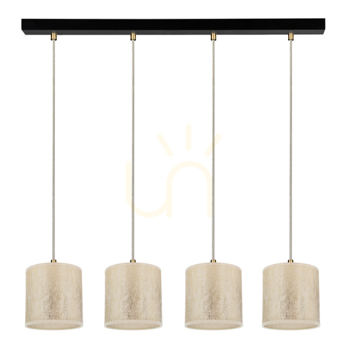 Check Ora Pendant Light, 4xE27, Max. 25W, Black Metal/Transparent PVC Cable/Gold Lampshade, 75 cm