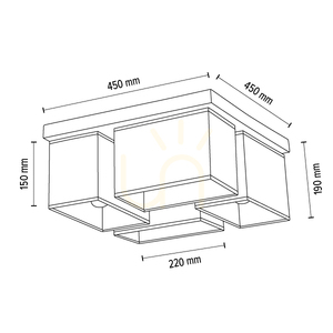Paloma Ceiling Light, 4xE27, Max. 25W, Oiled Oak/Black, 45 cm Shade small 5