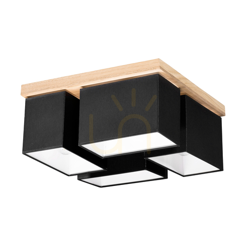 Check Paloma Ceiling Light, 4xE27, Max. 25W, Oiled Oak/Black, 45 cm Shade