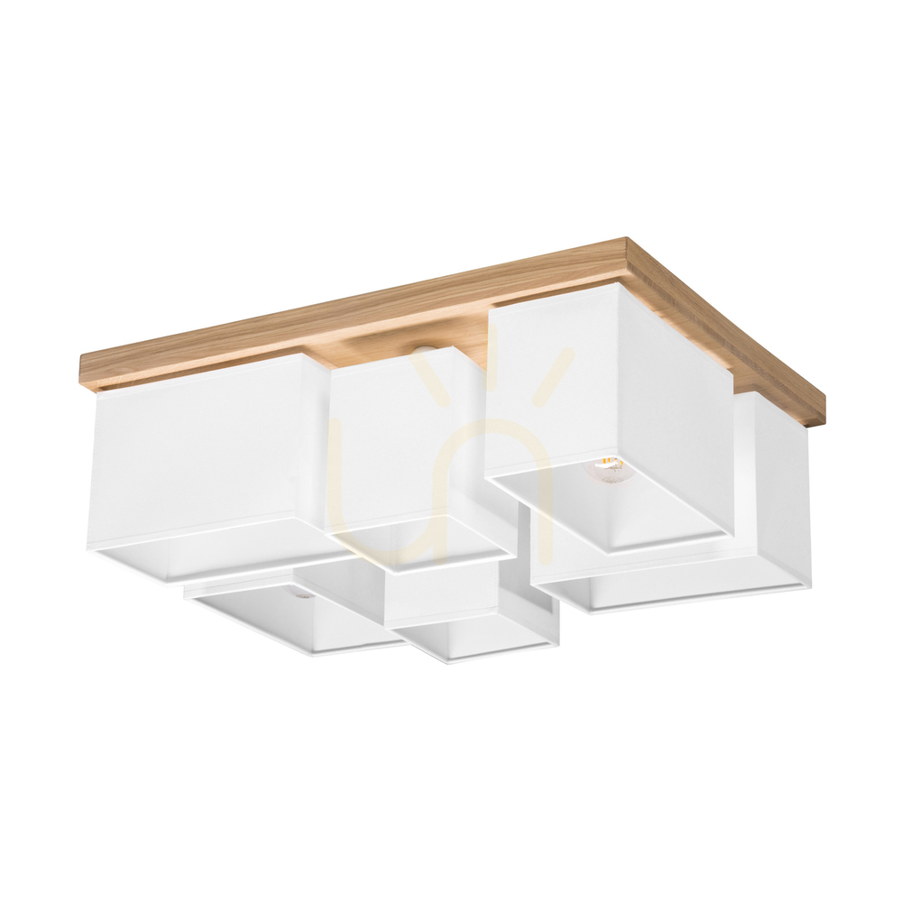 Paloma Ceiling Light, 6xE27, Max. 25W, Oiled Oak/White, 55 cm Lampshade