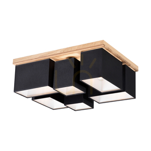 Paloma Ceiling Light, 6xE27, Max. 25W, Oiled Oak/Black, 55 cm Lampshade small 1