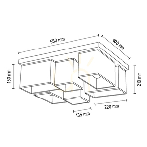 Paloma Ceiling Light, 6xE27, Max. 25W, Oiled Oak/Black, 55 cm Lampshade small 6