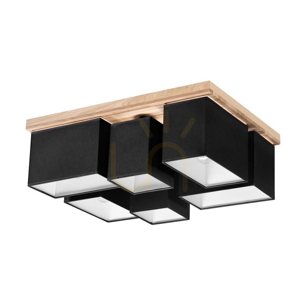 Paloma Ceiling Light, 6xE27, Max. 25W, Oiled Oak/Black, 55 cm Lampshade