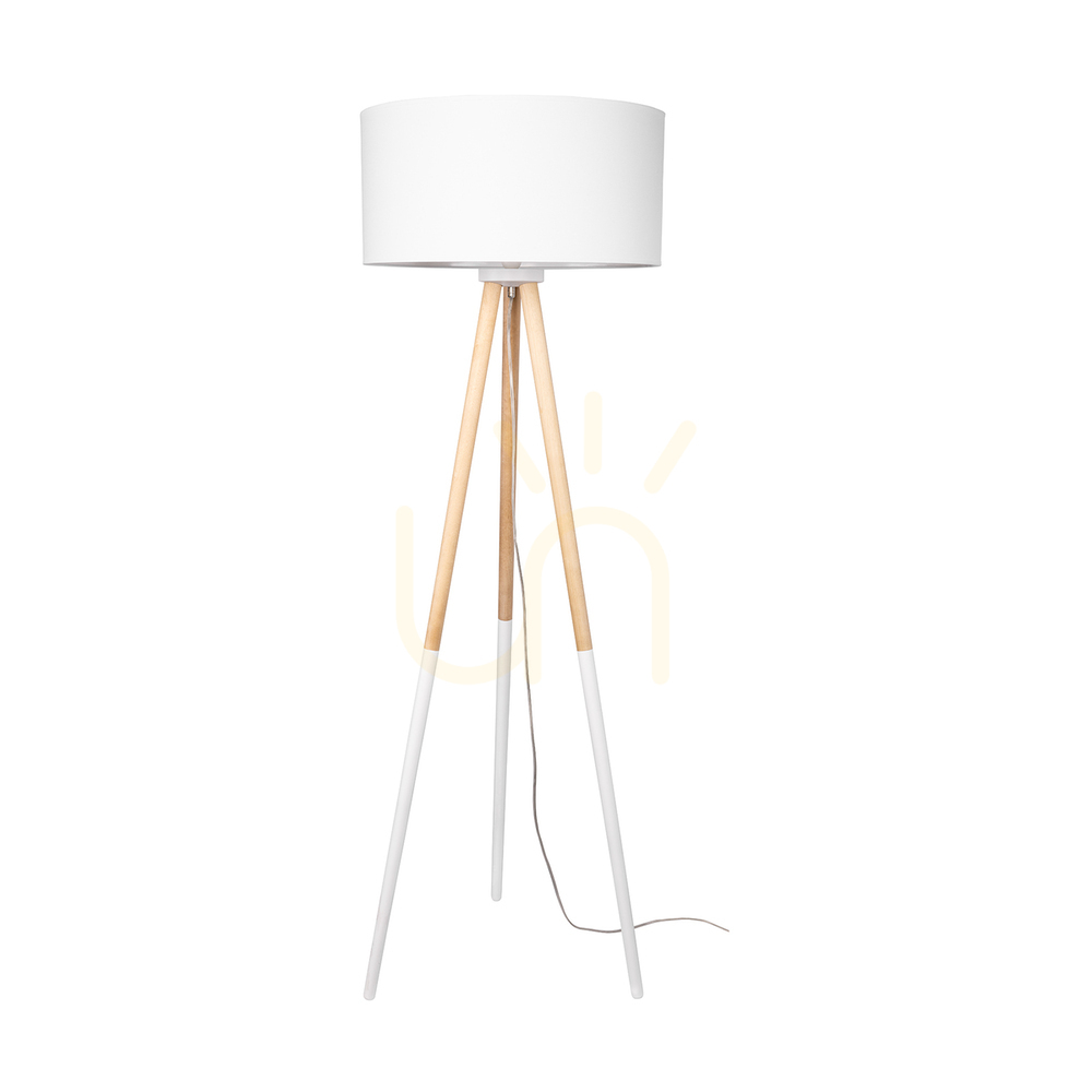 Panda Floor Lamp, 1xE27, Max. 60W, Birch-White/Transparent PVC Cable/White Lampshade, Ø50 cm
