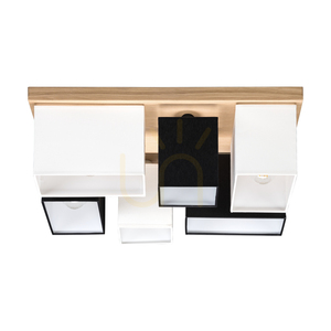 Paloma Ceiling Light, 6xE27, Max. 25W, Oiled Oak / White-Black, 55 cm Lampshade small 2