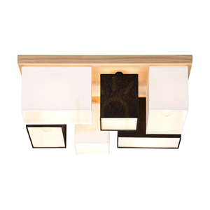 Paloma Ceiling Light, 6xE27, Max. 25W, Oiled Oak / White-Black, 55 cm Lampshade small 3