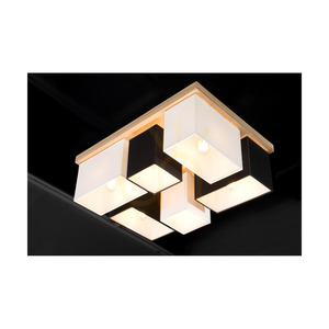Paloma Ceiling Light, 6xE27, Max. 25W, Oiled Oak / White-Black, 55 cm Lampshade small 6
